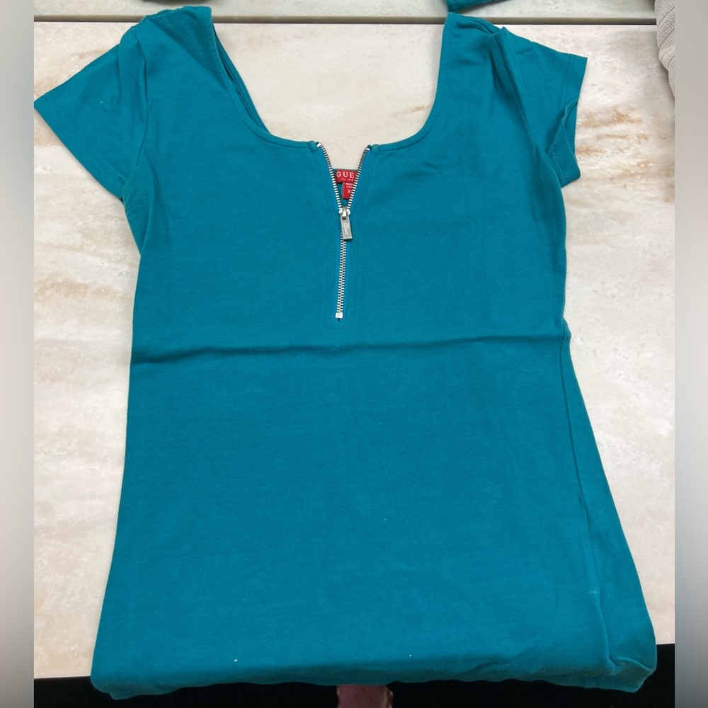 Guess Front Zip Short Sleeve Top